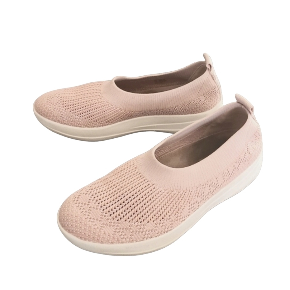 FITFLOP Ballerina Pink Slip On Sneakers 37 6 Blush Knit Woven Plantar Fasciitis - Picture 2 of 15
